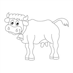 A cow cute cartoon  animal in black and white outline, KDP, kids, line art, coloring book page , Illustration