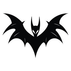 Black bat silhouette vector icon for Halloween, vampire themes, gothic style, horror design, night wildlife, or fantasy branding.
