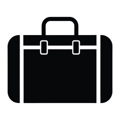 Vector illustration of a black silhouette business briefcase icon symbolizing work, office, corporate career, job, or business travel concepts.