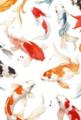 Naklejka premium Colorful koi fish pattern on white background