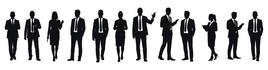 Business People Silhouettes in Suits – Corporate Team, Office Workers, and Professionals in Formal Attire Vector Silhouette Collection