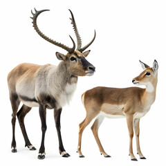 Graceful antelope standing and looking forward isolated on white background  perfect for wildlife presentations