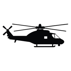 Military helicopter vector icon silhouette, great for army, defense, aviation, war, air patrol, rescue mission, air support or battlefield designs