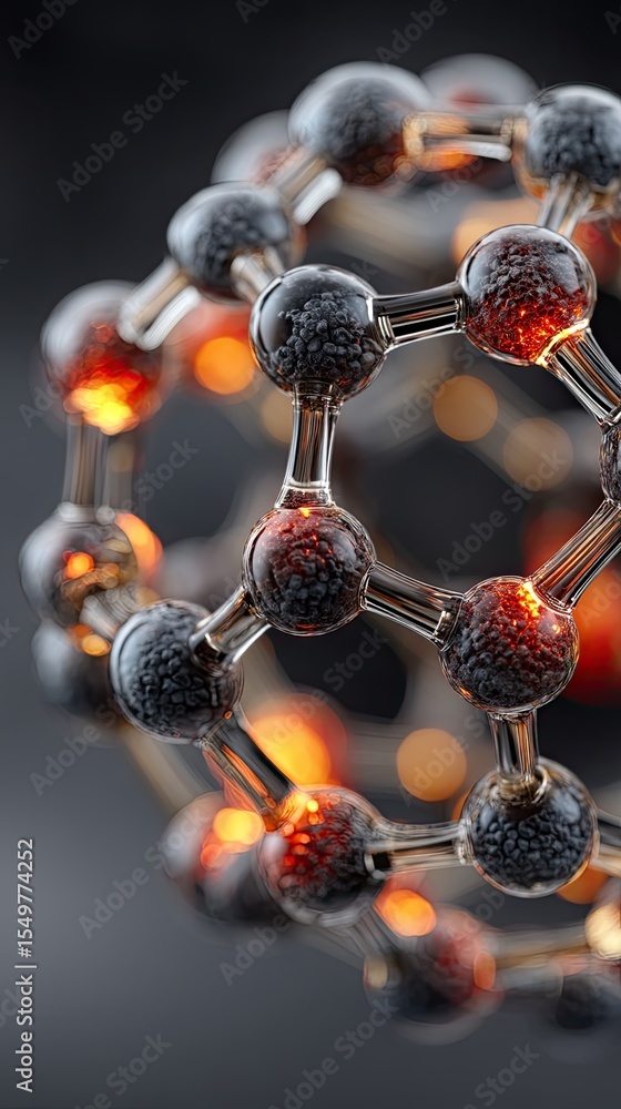 Poster abstract global network concept: illuminated hexagonal molecular structure