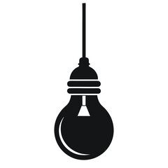 Hanging light bulb icon vector in black silhouette, suitable for electricity, lighting, innovation, interior, decoration, or modern illumination concepts
