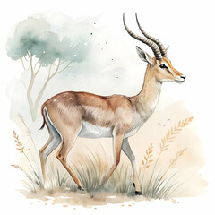 Graceful impala antelope standing alert and isolated on white background