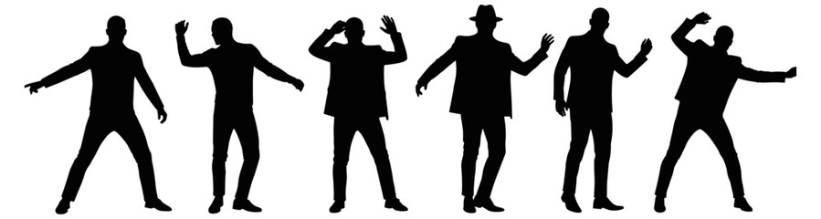 Silhouettes of Men Dancing and Posing in Stylish Outfits for Performance, Expression, Fashion, Nightlife, and Urban Culture Concepts