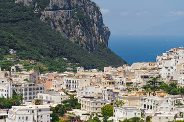 Capri Island, Italy landscape with vibrant architecture creating a stunning panorama of coastal beauty.