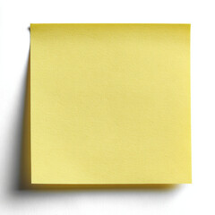 Blank yellow sticky note on white background, perfect for reminders and notes, evokes sense of organization and creativity