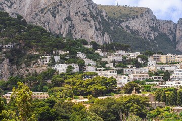 Capri Island, Italy landscape with vibrant architecture creating a stunning panorama of coastal beauty.