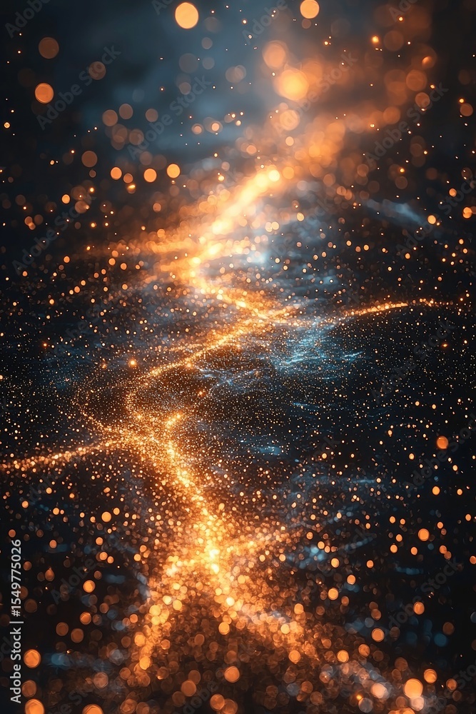 Poster abstract glowing lines and particles motion background