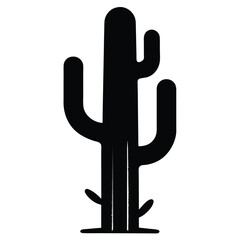 Obraz premium Black silhouette of a cactus plant icon, ideal for desert graphics, nature themes, eco symbols, tropical elements, landscape illustrations, and outdoor botanical vector designs.
