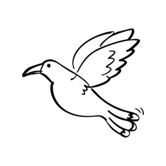 Minimalist Flying Bird Doodle Art, Hand-Drawn Nature Outline Illustration