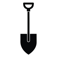 Black silhouette of a shovel tool icon, suitable for construction work, gardening projects, excavation graphics, agriculture symbols, and utility vector illustrations.