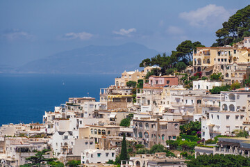 Capri Island, Italy landscape with vibrant architecture creating a stunning panorama of coastal beauty.