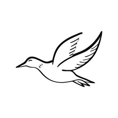 Minimalist Flying Bird Doodle Art, Hand-Drawn Nature Outline Illustration