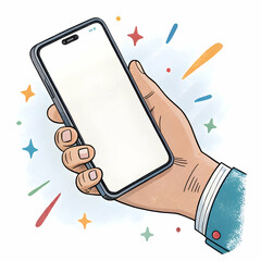 Human hand holding modern smartphone with blank screen isolated on white background