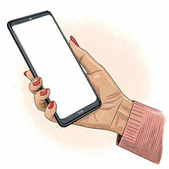 Human hand holding modern smartphone with blank screen isolated on white background
