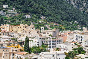 Capri Island, Italy landscape with vibrant architecture creating a stunning panorama of coastal beauty.