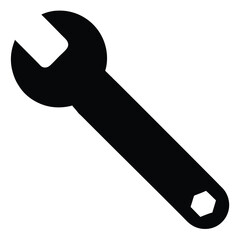 Black silhouette wrench tool icon perfect for mechanical service, repair logos, garage branding, hardware tools concept, vector illustrations, and industrial or engineering-related graphics.