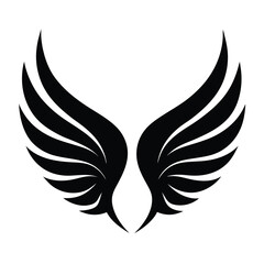 Elegant black angel wing silhouette icon for tattoo, logo, sticker, or spiritual concept. Perfect for graphic design, fantasy themes, freedom concepts, and minimalist artwork.