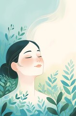 Peaceful Woman in Nature &ndash; Serene Mindfulness Illustration &ndash; AI