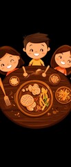 Joyful Family Dinner with Kids Enjoying Delicious Food Together