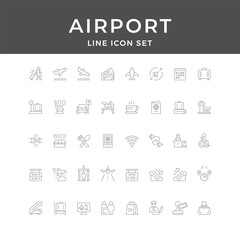 Airport Line Icon Set – Travel, Flight, Terminal, Luggage, Security, Boarding, Airline, Minimal Vector Collection