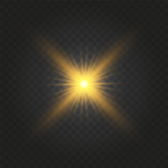 Lens Flare, light glow effect. sun or realistic shining star with backlight effect. bokeh glitter and sparkles or sparkles on transparent background.