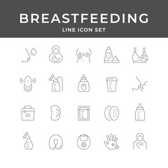 Breastfeeding Line Icon Set – Baby, Milk, Nursing, Mother, Pump, Bottle, Lactation, Minimal Vector Collection