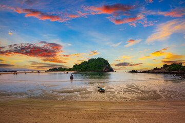 Beautiful beach and sea view in the morning in Thailand,The beach in the evening,Coconut trees and...