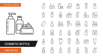 Cosmetic Bottle Line Icons Editable Stroke Vector Illustrations for Packaging Design