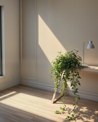 Bright Sunlight Streaming into Minimalist Room with Indoor Plant