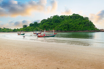 Beautiful beach and sea view in the morning in Thailand,The beach in the evening,Coconut trees and...