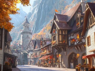 Autumnal mountain town