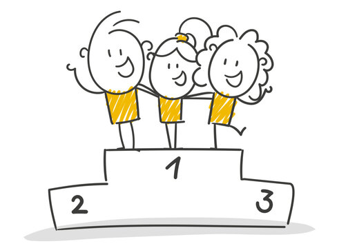 Strichfiguren / Strichm&auml;nnchen: Sieger, Team, Teamwork. (Nr. 880)