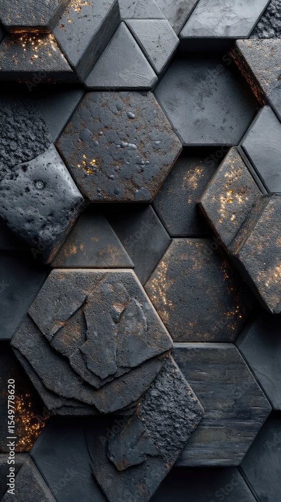 Poster abstract hexagonal architecture in dark grey and gold