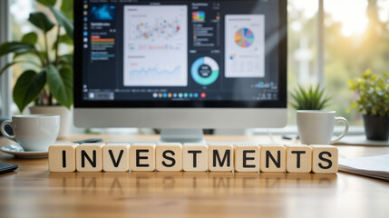 Fototapeta premium Investment strategies concept highlighting financial planning, asset allocation, and risk management to achieve long-term returns with copy space