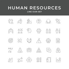 Human Resources Line Icon Set – HR, Recruitment, Employee, Management, Team, Career, Office, Minimal Vector Collection