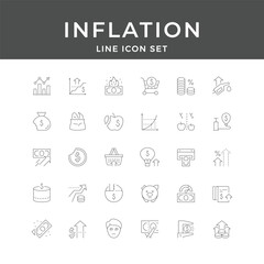 Inflation Line Icon Set – Economy, Price, Money, Cost, Finance, Market, Growth, Minimal Vector Collection