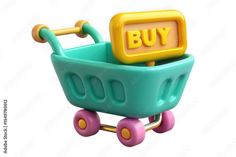 Poster shopping cart with buy button, isolated on transparent background