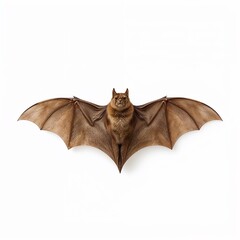 Cute flying bat with open wings on a bright white background with copy space