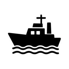 Warship icon filled style representing naval military power at sea