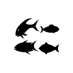 Four stylized black fish silhouettes arranged in two rows on a white canvas space