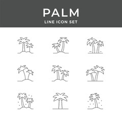 Palm Line Icon Set – Tree, Tropical, Beach, Island, Nature, Summer, Coconut, Minimal Vector Collection
