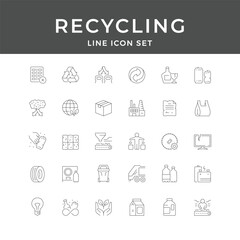 Recycling Line Icon Set – Eco, Waste, Reuse, Plastic, Paper, Glass, Environment, Minimal Vector Collection
