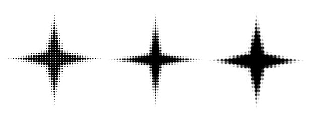 4 Points Star Compass Rose Sign Vector Dotted Halftone Gradient