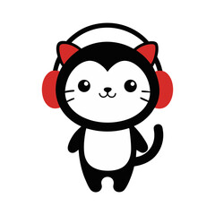Cat with headphones cartoon illustration