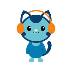 Cat with headphones cartoon illustration