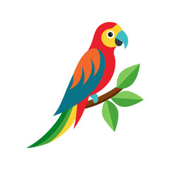 Colorful tropical Parrot perched on branch illustration